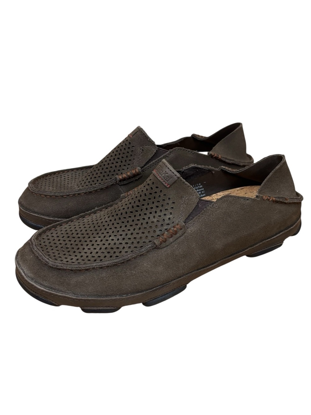 OluKai Moloa Kohana Collapsible Heel Shoes Men’s Size 9 Perforated Leather Brown
